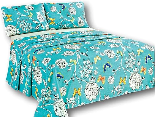 Amazon Com Tache White Floral Colorful Aqua Flat Sheet