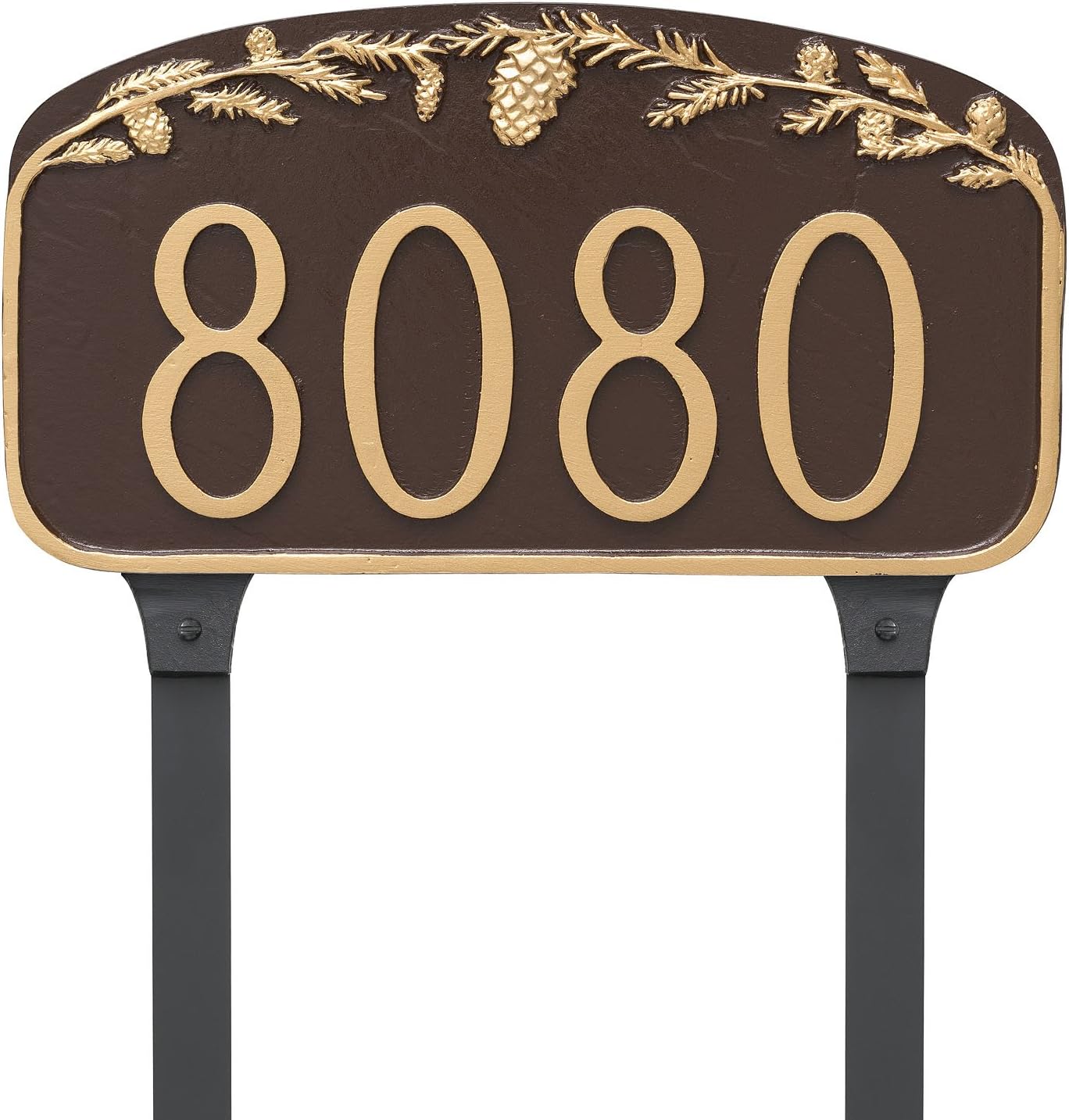 Address Signs - Montague Metal Pine Cone Address Sign Plaque with Lawn Stakes, 7.25