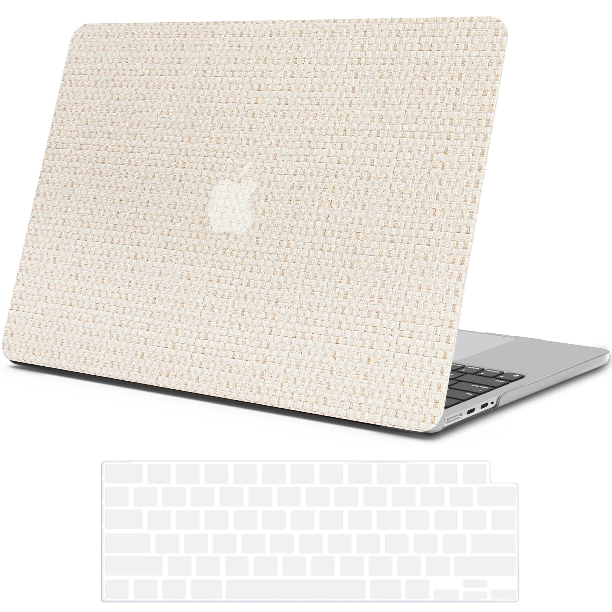 Photo 1 of iPAPA Compatible with MacBook Pro 14 inch Case 2025 2024 2023 2022 2021 M4 M3 M2 M1 A3112 A3185 A3401 A2918 A2992 A2779 A2442, Elegant Woven Leather Plastic Hard Shell Case + Keyboard Cover, Beige