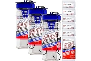 BUGBANE 3 Reusable Fly Traps Outdoor Fly Traps with 6 Natural Fly Magnet Bait Refill. Flies Trap Outdoor Reusable Fly Trap Jar Fly Trap Fly Catchers Outdoor Fly Bait Fly Bags Flytraps Stable Fly Trap Bait