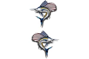 LINNI'S VINYL BANNERS Premium Marlin American Flag Fish Sticker. Best USA Decal Vinyl for Your Car Window Or Bumper, Hard Hat, Fishing Toolbox. Decor for Shops, Cafe, Laptop Or Even Kayak Or Boat. Size 2.1 inch x 5 inch