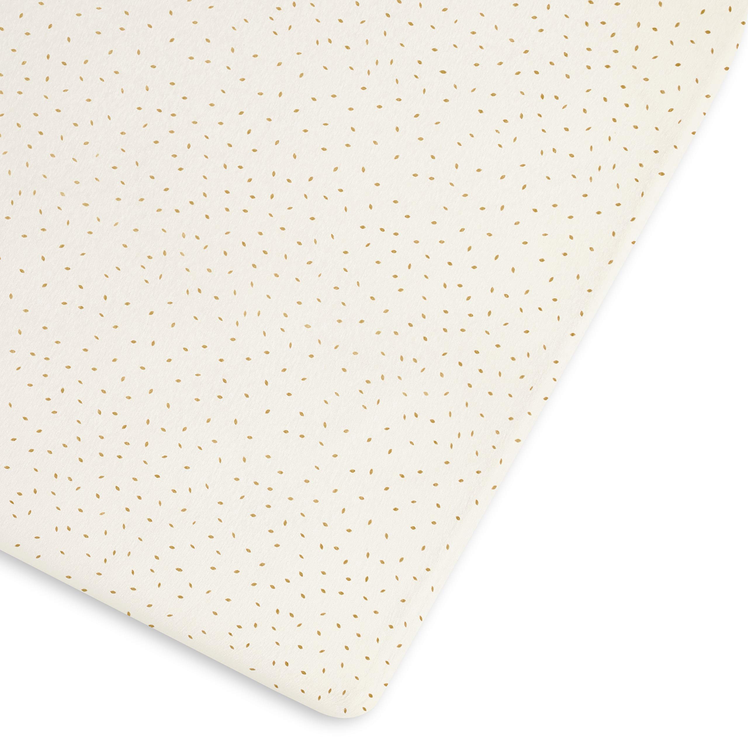 The Little Green Sheep Cot Fitted Sheet, Organic Linen & Cotton Blend Sheet fits Cots & Cot Beds 60x120cm – 70x140cm, Linen with Honey Rice Print — image 1