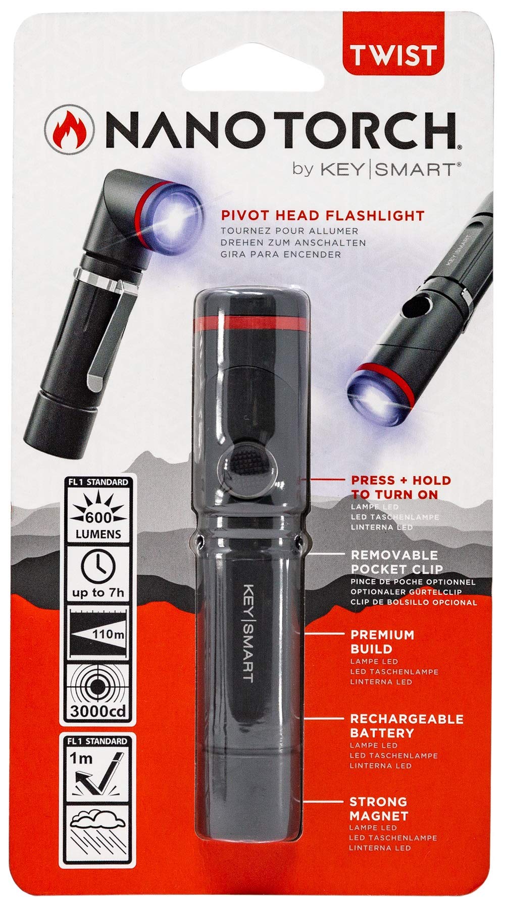 KeySmart Nano Torch Twist - Swivel Head LED Flashlight, Magnetic Cap (Black)