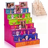 Beeveer 7 Tier Day of the Dead Ofrenda Altar Wooden Shadow Box | Dia De Los Muertos Altar, Tiered Wooden Frame, Holds Photos Candles Marigolds, Remembrance Picture Frame Home Decor