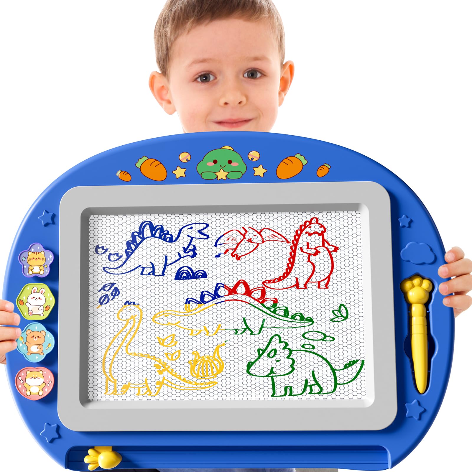 BLmukce Extra Large Magnetic Drawing Board Toy for Kids Age 3-7 Years, Erasable Board with 4 Colors, Educational Learning Toy, Birthday Gift for 3 4 5 Year Old Girls & Boys (Blue)