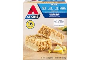 Atkins Lemon Flavored Snack Bar, High Protein Bar, Low Sugar and Low Carb, Keto Friendly Snack, Gluten Free, High in Fiber, Made with Real Almond Butter, 16 Count