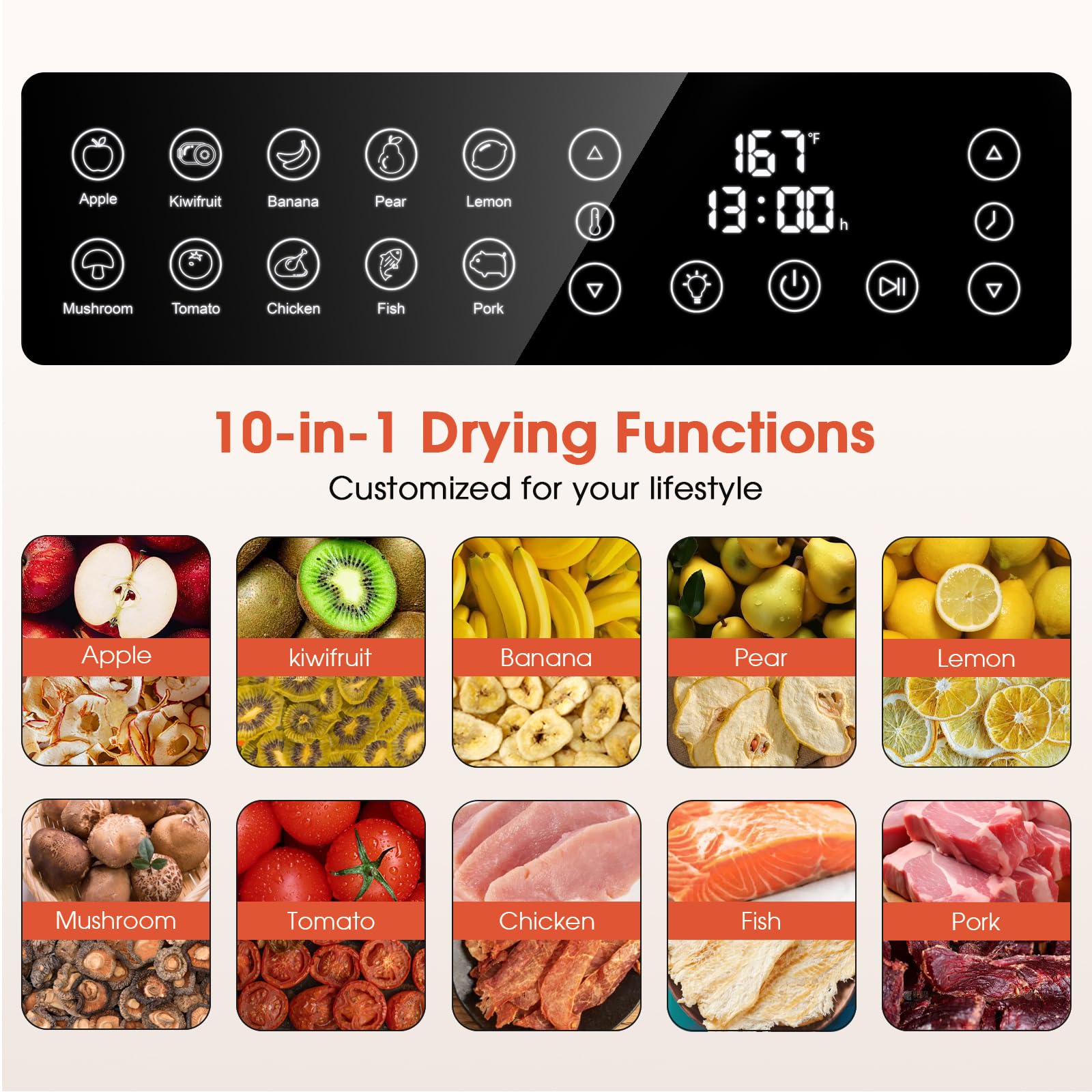 Food Dehydrator Machine, Stainless Steel Digital Food Dryer for Home,10 Presets, 48H Timer and Temperature Control, 850W Dehydrators for Food and Jerky, Dog Treats,Meats & Veggies