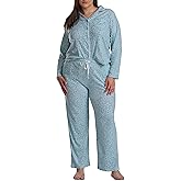 Karen Neuburger womens [Plus Size] Girlfriend Long Sleeve Notch Collar Button Up Top and Pant Bottom 2-piece Pajama Set