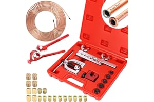 Brake Line Kit, 3/16" Brake Line Flaring Tool Kit, Copper Coated Brake Line (with 16 Fittings and 4 Threads Unions), Double &