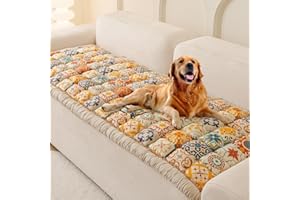 LUCKY MONET Funny Couch Cover for Dogs, Non Slip Pet Couch Covers for Sofa Washable, Boho Sofa Cover Pet Mat Bed Couch Cover for 3 Cushion Couch Sofa Pet Friendly, (Bohemia Yellow, 27.6x70.9 in)