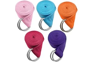 Yoga Strap,Skoye 5-Pack Yoga Exercise Adjustable Straps 6Ft OR 8Ft with D-Ring Buckle, Non-Elastic Yoga Straps for Pilates,Gym Workouts,Physical Therapy,Improves Sitting Posture for Women & Men