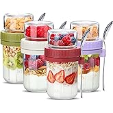 Danmu 4 Pack Overnight Oats Containers with Lids 16 oz,Dual-Layer Yogurt Parfait Cups with Lids,Meal Prep Containers Glass for Snack,Overnight Oats,Yogurt,Parfait,Salad Dishwasher Safe