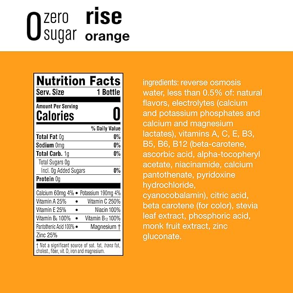 VITAMINWATER ZERO SUGAR RISE ORANGE NUTRIENT ENHANCED FLAVORED WATER BEVERAGE, 20 FL OZ BOTTLES, 12 PACK