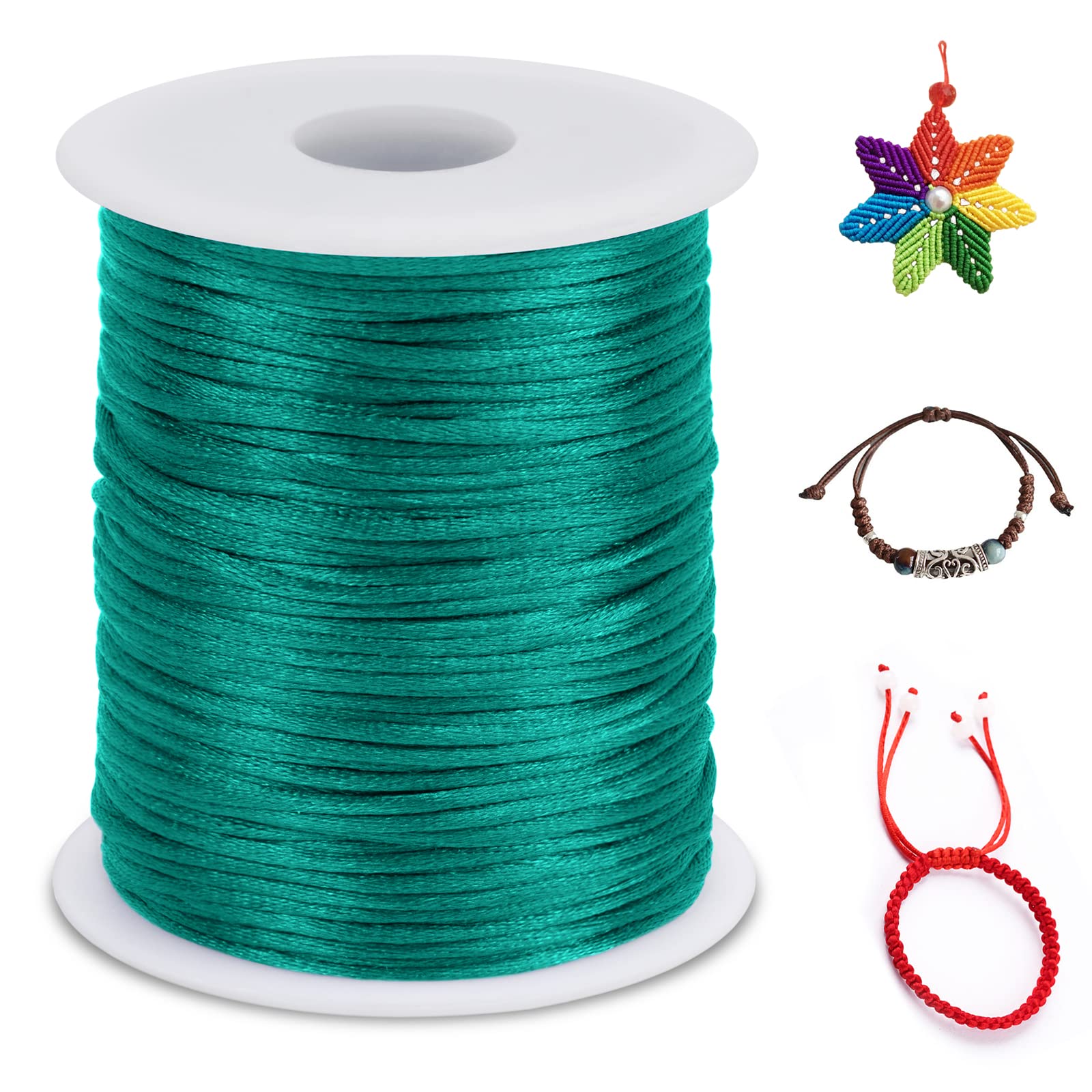LEREATI Nylon Cord 1.5mm x 100m, Satin Cord Nylon String Macrame Cord, Coloured Beading Thread String for Making Bracelet, Necklace, Chinese Knot, Jewellery (Autumn Green)