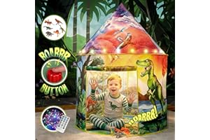 W&O Dinosaur Discovery Kids Tent with Roar Button, Dinosaur Toys and LED Lights - Epic Pop Up Tent for Boys & Girls - Perfect