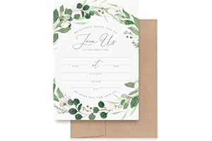 Bliss Collections Invitations with Envelopes for All Occasions, Invites Perfect for: Weddings, Bridal Showers, Engagement, Birthday Party or Special Event, Pack of 25 5x7 Cards - Eucalyptus