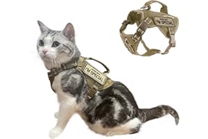 PAPIPETS Tactical Cat Harness Khaki Adjustable Soft Padded Training Walking Esacpe Cat Vest Harness No-Pull Pet Harness Reflective with Easy Control Handle XL