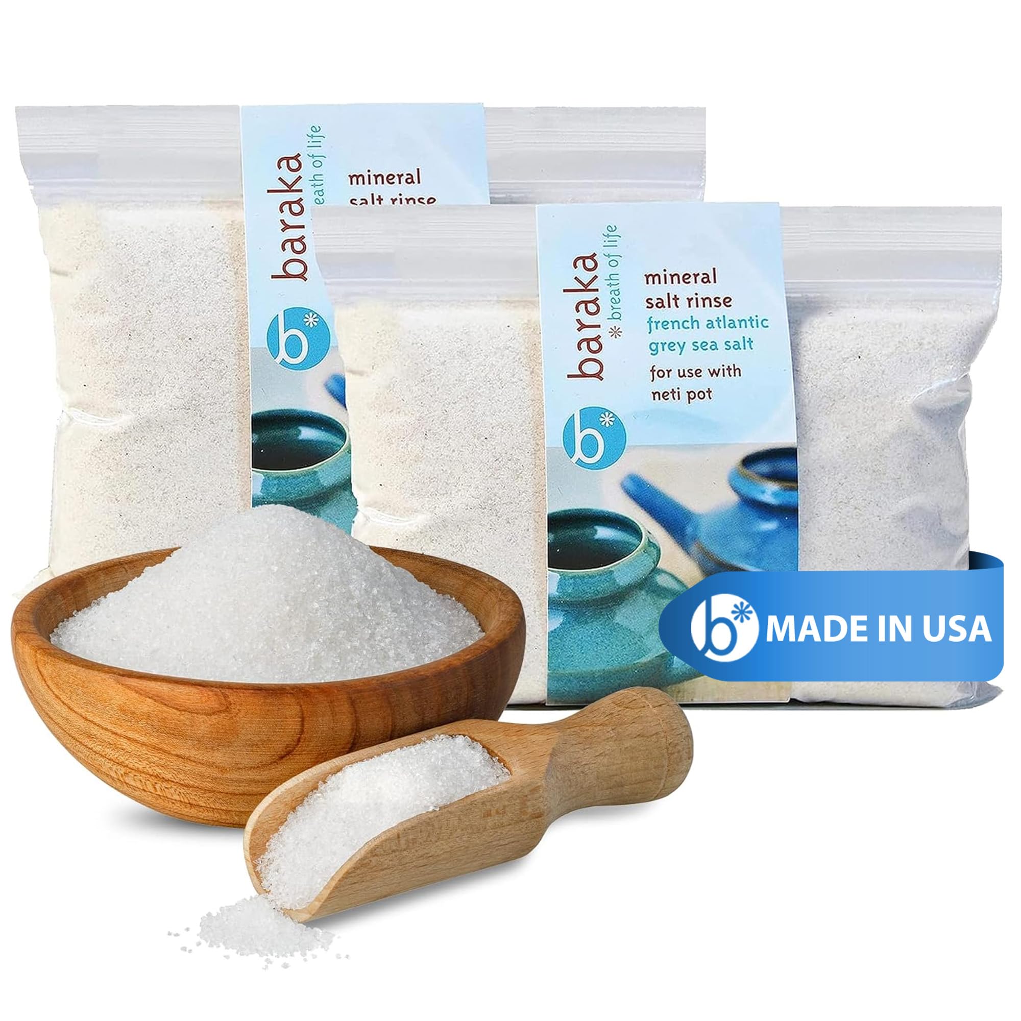 Ceramic Neti Pot Sinus Rinse with Mineral Sea Salt - Saline Solution - Pair with Your Ceramic Neti Pot - Sinus Care Rinse - Nose Rinse - Nasal Salt - Mineral Sea Salt Rinse (16 oz - 2 Pack)
