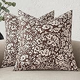 MIULEE Floral Pillow Covers 20x20 Set of 2, Neutral Linen Decorative Throw Pillow Covers for Sofa Couch Outdoor Living Room, Farmhouse Cushion Covers, Brown