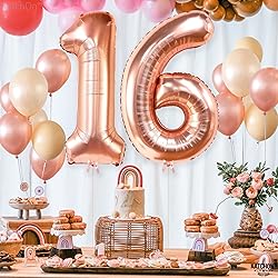 KatchOn, Rose Gold 16 Balloon Numbers - 40 Inch