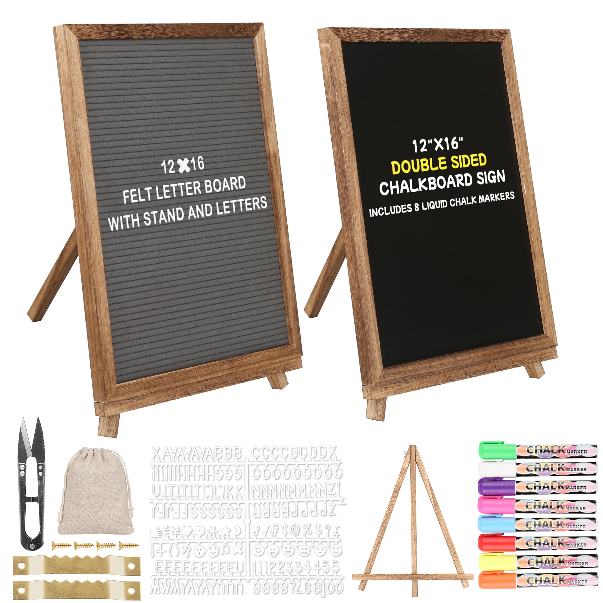 Photo 1 of 12" x 16" Double Sided Chalk Board with Stand, Felt Letter Board Sign Wooden Frame Chalkboard Easel Food Menu Message Word Announcement Board, Blackboard for Cafe Wedding Party Shop Restaurants
