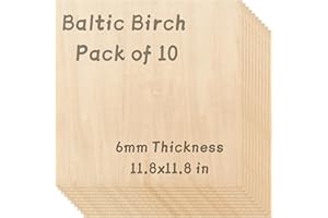 TX LITEART 1/4 Baltic Birch Plywood - 11.8 x 11.8 inch, Pack of 10, 6mm Baltic Wood Sheet for Lasers