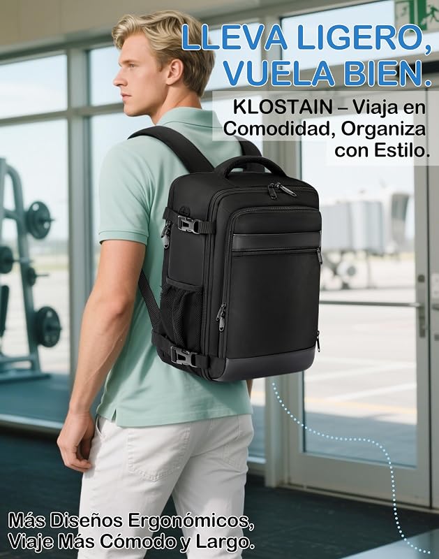 Mochila 40x30x20 Viaje Cabina Avión Equipaje de Mano 24L para Ryanair EasyJet Eurowings, Capacidad para Portátil 15,6 Pulgadas, Hombre Mujer, Negro