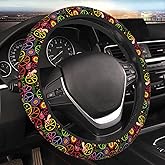 Hippie Peace Floral Mushroom Steering Wheel Cover for Women Men Girls Car Accessories Decor Anti-Slip Neoprene Auto Steering Wheel Covers Protector Universal 15 Inch
