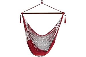 Sunnydaze Caribbean XL Hanging Outdoor Hammock Chair - Soft-Spun Polyester Rope - 300-Pound Capacity - Red