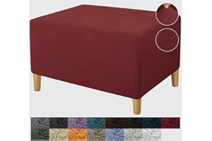 JIVINER Ottoman Cover Rectangle Stretch Ottoman Slipcovers for Folding Storage Footstool Soft Footrest Furniture Protector with Elatic Bottom (Small, Wine Red)