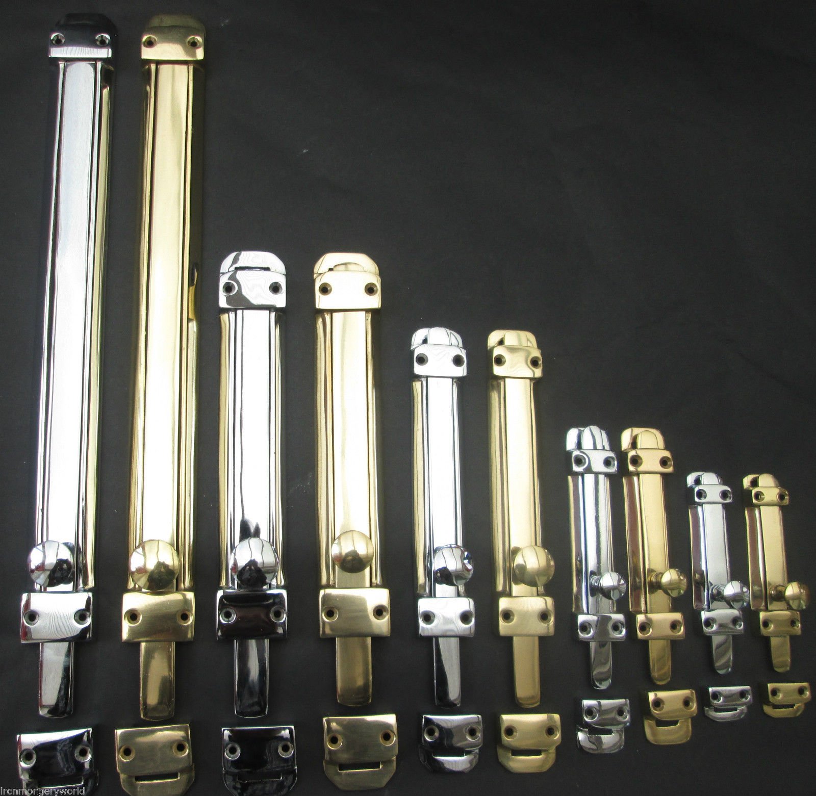 IRONMONGERY WORLD® Solid Brass Traditional Surface Door Slide Shoot Bolt Tower Bolt (10" INCH/250MM Polished Chrome)