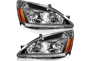 WEELMOTO Headlight Assembly for 2003-2007 Honda Accord, OE Headlamp Replacement, Black Housing, Amber Reflector, Left+Right 2/4-Door
