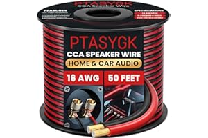 PTASYGK 16 AWG Speaker Wire 50 Feet - 2 Conductor CCA Clear Audio Cable for Home Theater & Car Stereo with 1FT Markings