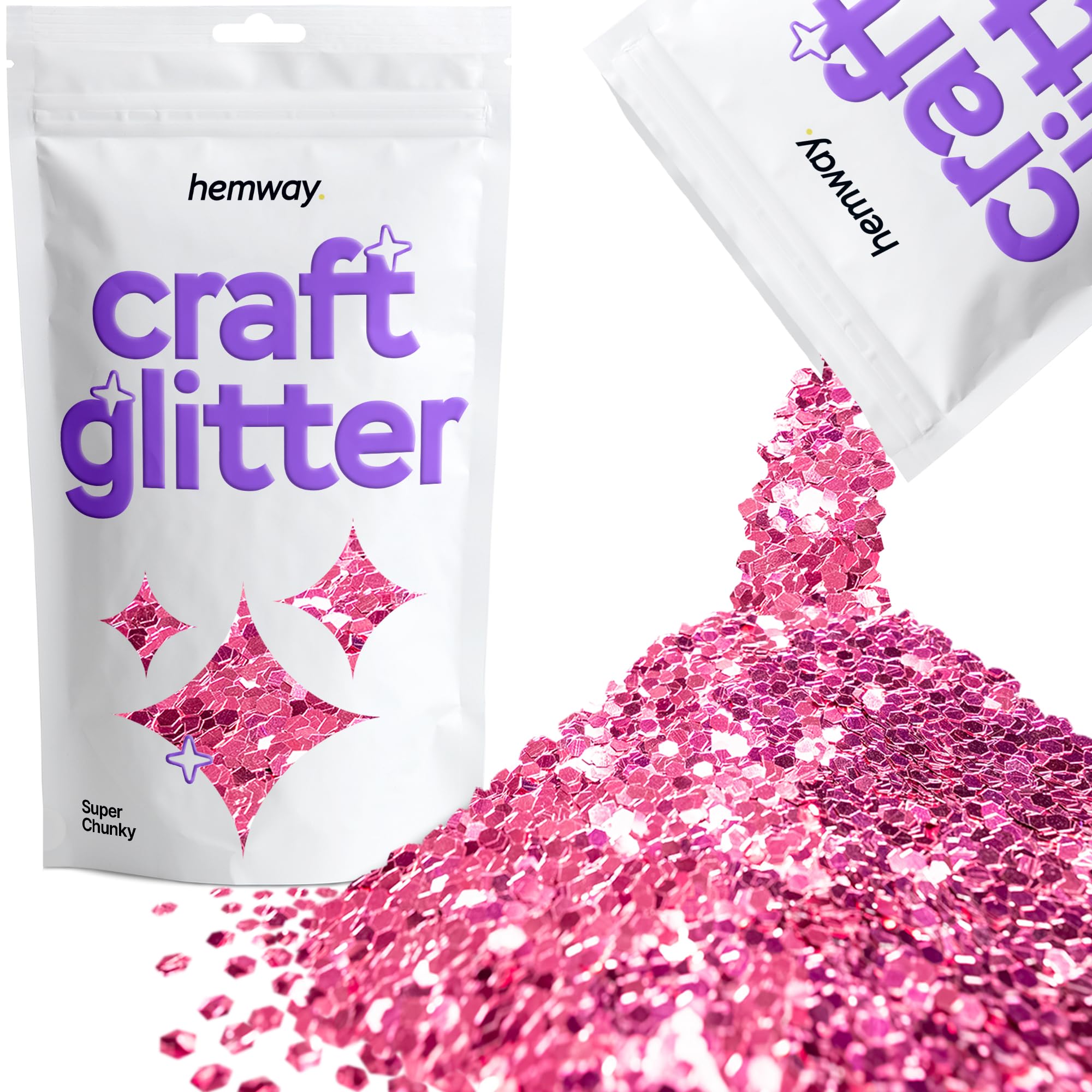 Hemway Craft Glitter Rose Pink 100g Super Chunky Glitter for Crafts, Resin, Cosmetic, Nail, Face, Body, Festival, Tumblers, Art, Candle, Crafting