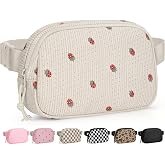 Pritent Fanny Packs for Women Crossbody Belt Bag With Zipper Back Pocket | Waterproof Wasit Bag,Crossbody Bags for Women,Adjustable Strap,Fashion Waist Packs for Travel Workout(Small,Strawberry Beige)
