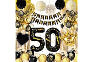 50th Birthday Decorations Black Gold, 50th Birthday Decorations for Men Women with 50th Birthday Balloons, Happy 50th Birthda