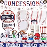 Meanplan Baseball Party Supplies Kit 167 Pcs Baseball Party Decorations Includes Paper Plates, Napkins, Cups, Concessions Banner, Tablecloth and Honeycomb for Sports Theme Birthday Decor, Serve 24