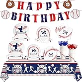 Baseball Birthday Party Supplies Kit for 24 Guests Includes Tablecloth Plates Napkins Forks Cups Banner Baseball Themed Dinnerware for Sports Party Decorations(Baseball)