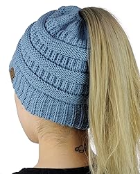 C.C BeanieTail Soft Stretch Cable Knit Messy High