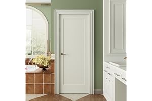 JUBEST 32"x80" 1-Panel Shaker Style White Primed Hollow Core Interior Molded Door Slab, Pre-Assembled Interior Door for Pantry, Laundry, Closet as Prehung, Bypass, Pocket Door, NOT Included Hardware