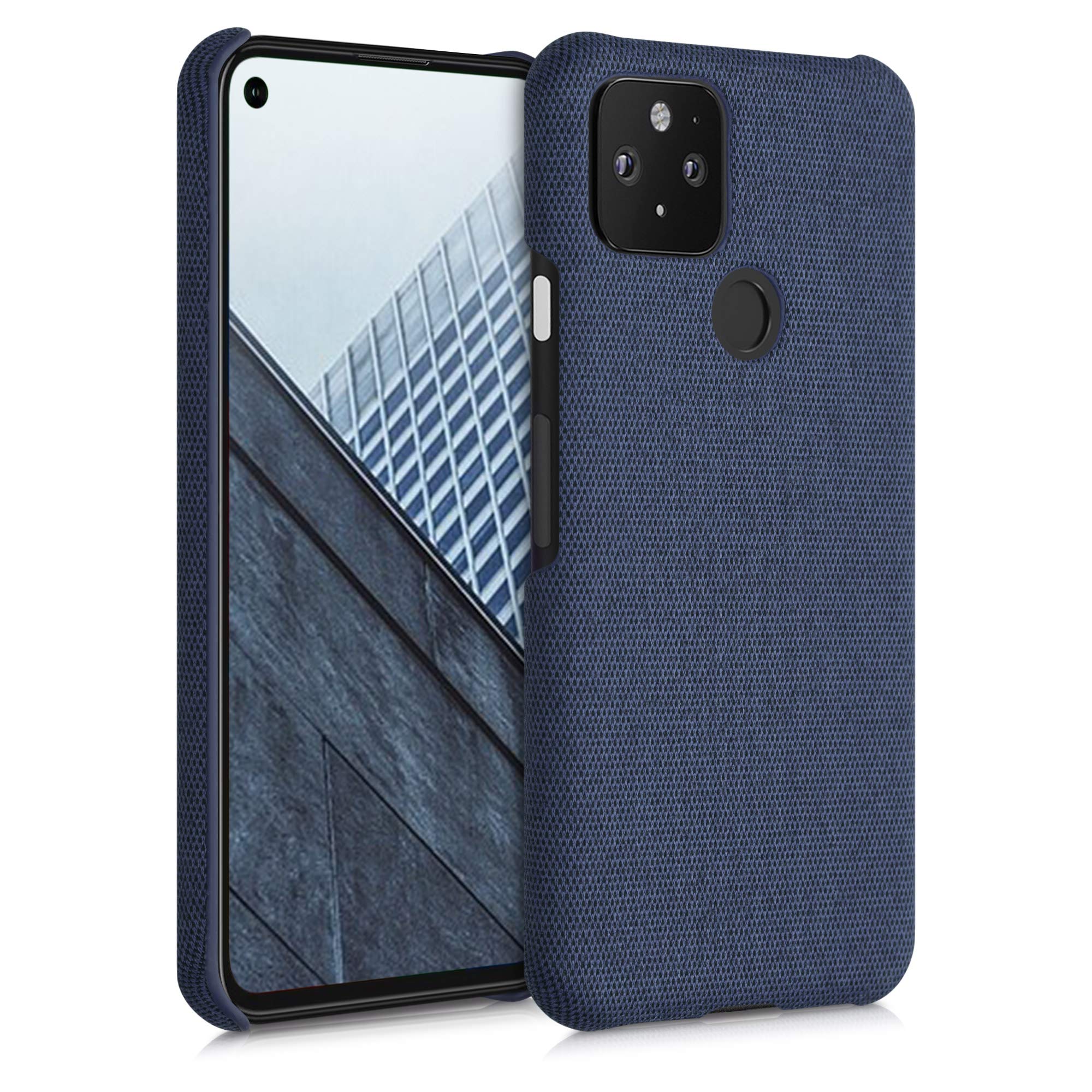 kwmobile Fabric Case Compatible with Google Pixel 5 - Case Hard Protective Phone Cover with Material Texture - Dark Blue