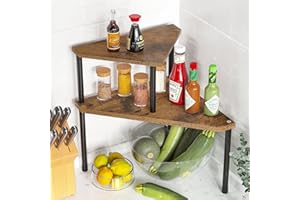 Weenson Kitchen Countertop Organizer Spice Rack for Salt, Bathroom Counter Organizer Over Sink for Toiletries, Makeup, 2-Tier Corner Counter Shelf for Coffee Area Storage Dresser Table(Rust Brown)