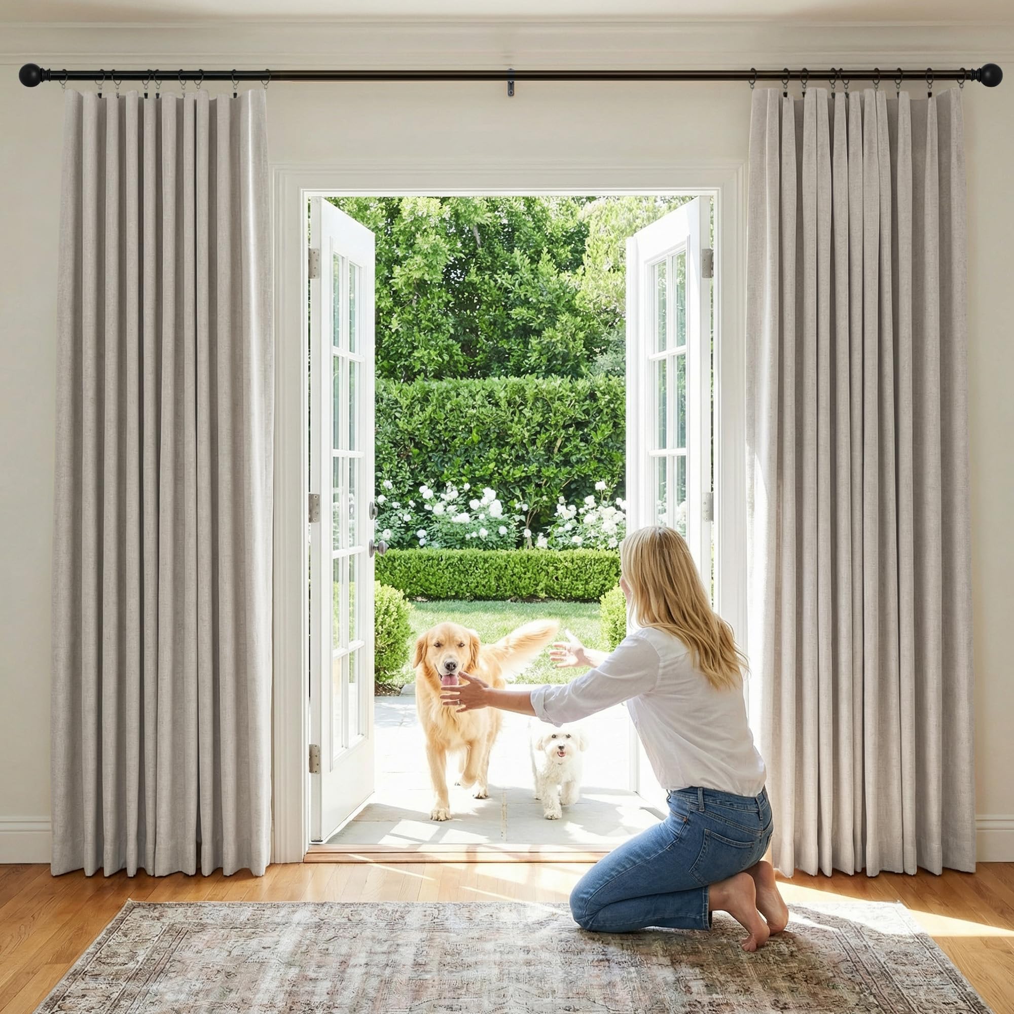 Photo 1 of NICETOWN 100% Blackout Linen Curtains 90" Long for Bedroom, Thermal Insulated Living Room Curtains with Liner, Farmhouse Style Linen Blend Window Draperies for Dining Room (2 Panels, 52" W, Natural)
