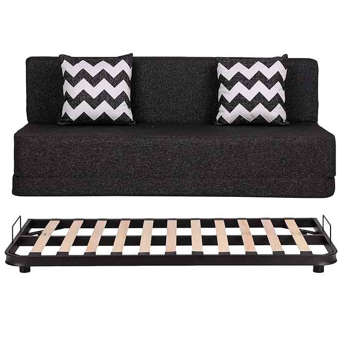 uberlyfe 3 Seater Jute Fabric Washable Cover Sofa Cum Bed with Metal