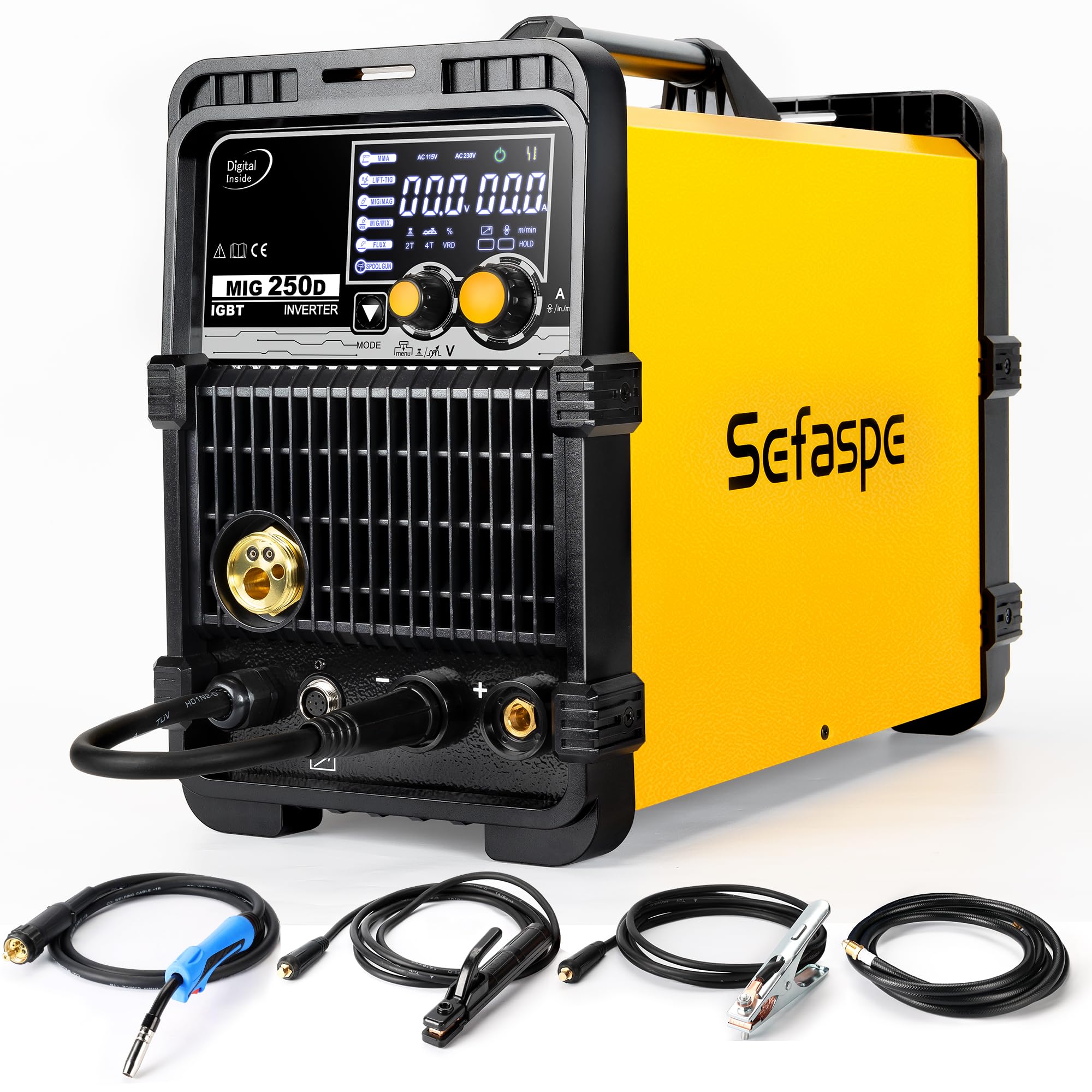 Photo 1 of 250A MIG Welder, 6 in 1 Gas MIG/Gasless Flux Core/Spool Gun/Lift TIG/Stick 220V MIG Welder with LED Digital Display Multi-process Aluminum Welding Machine