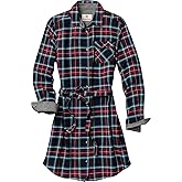 Legendary Whitetails Womens Plaid Flannel Dress with Pockets and Belt Long Sleeve Button Up Tunic