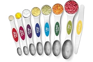 Urbanstrive Magnetic Measuring Spoons Set Stainless Steel, Dual Sided for Liquid Dry Food, Measuring Cups Spoons Set Fits in Spice Jar, Kitchen Gadgets, Cooking Utensils Set, Including Leveler, 8Color