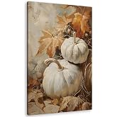 TLESKE Fall Pumpkin Rustic Farmhouse Wall Art Decor 16x24 (White-01) | Cottagecore Autumn Farmhouse Canvas Wall Art Print for Bedroom Living Room, Vintage Thanksgiving Wall Artwork Picture