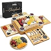 SMIRLY Charcuterie Boards Set - Large Bamboo Cheese Board Set - House Warming Gifts New Home, Wedding Gift for Ce, Bridal Shower Gift, Birthday Gifts for Women