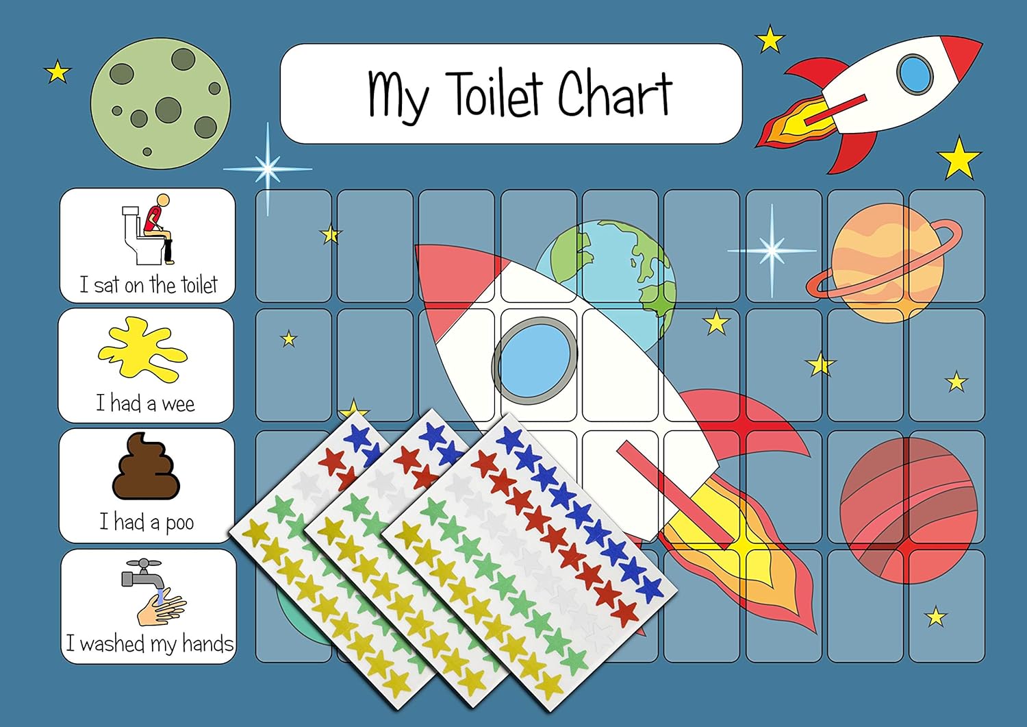 Potty Training Reward Chart for Boys Girls Toddlers - Space Themed - Potty & Toilet Twin Pack with 270 Star Reward Stickers - Image 4